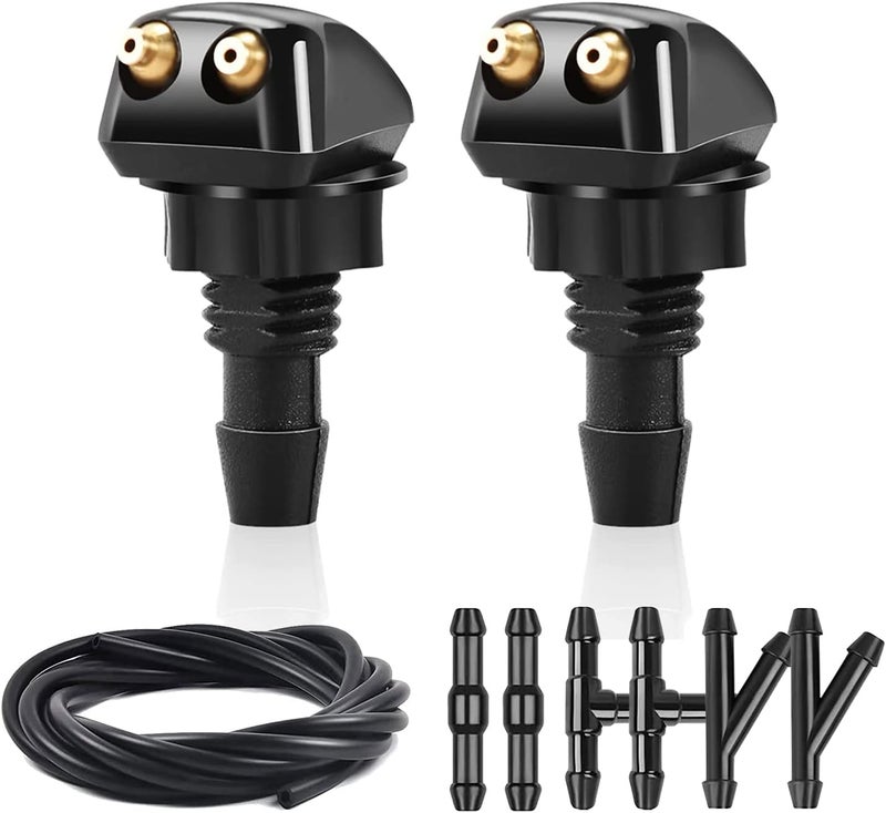 GOOTHX 2pcs Front Windshield Washer Nozzles, Front Windshield Washer Nozzle kit and Fluid Hose, Windshield Washer Nozzles Wiper Spray Fit for Most Cars - Image 1